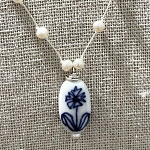 Delicate Pearl Enamel Flower Necklace